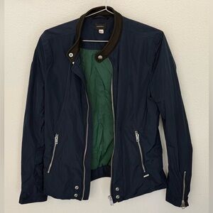 Diesel Men's Dark Blue Jacket with Green Lining